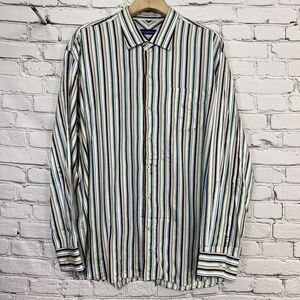 Tommy Bahama Mens Silk Shirt Size XXL Textured Striped Button Up Long Sleeve